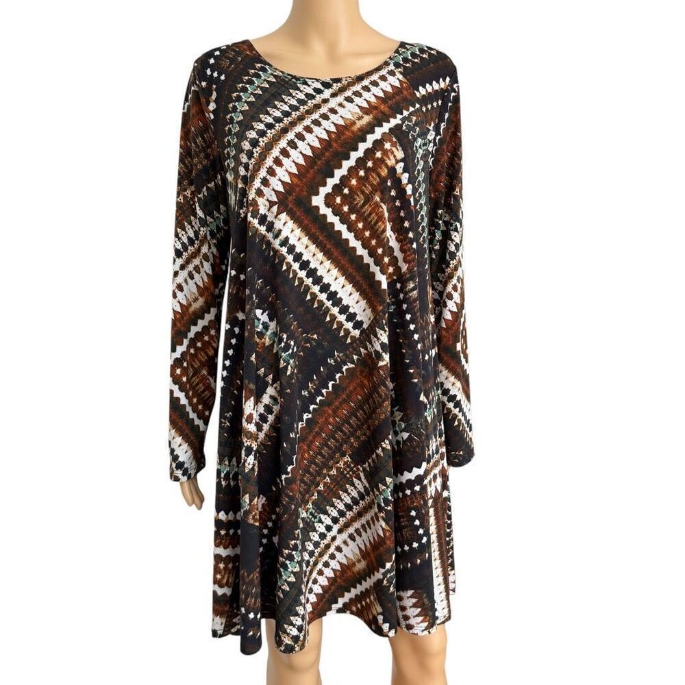 Karen Kane Women's Swing Dress THE WOODS Earth Tones Size L